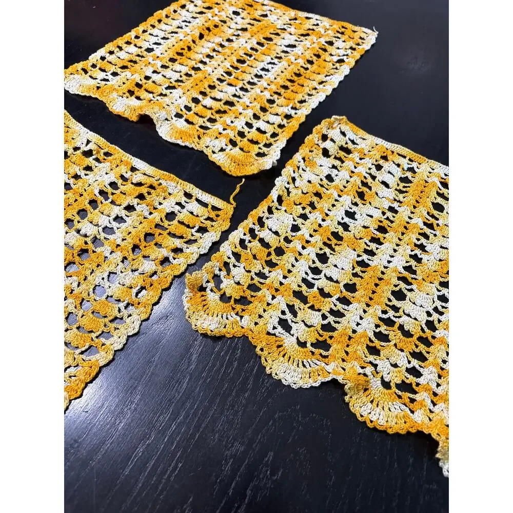 Vintage- Cottage Doilies Squares Assorted Lot of 3- Yellow white- Shabby Chic